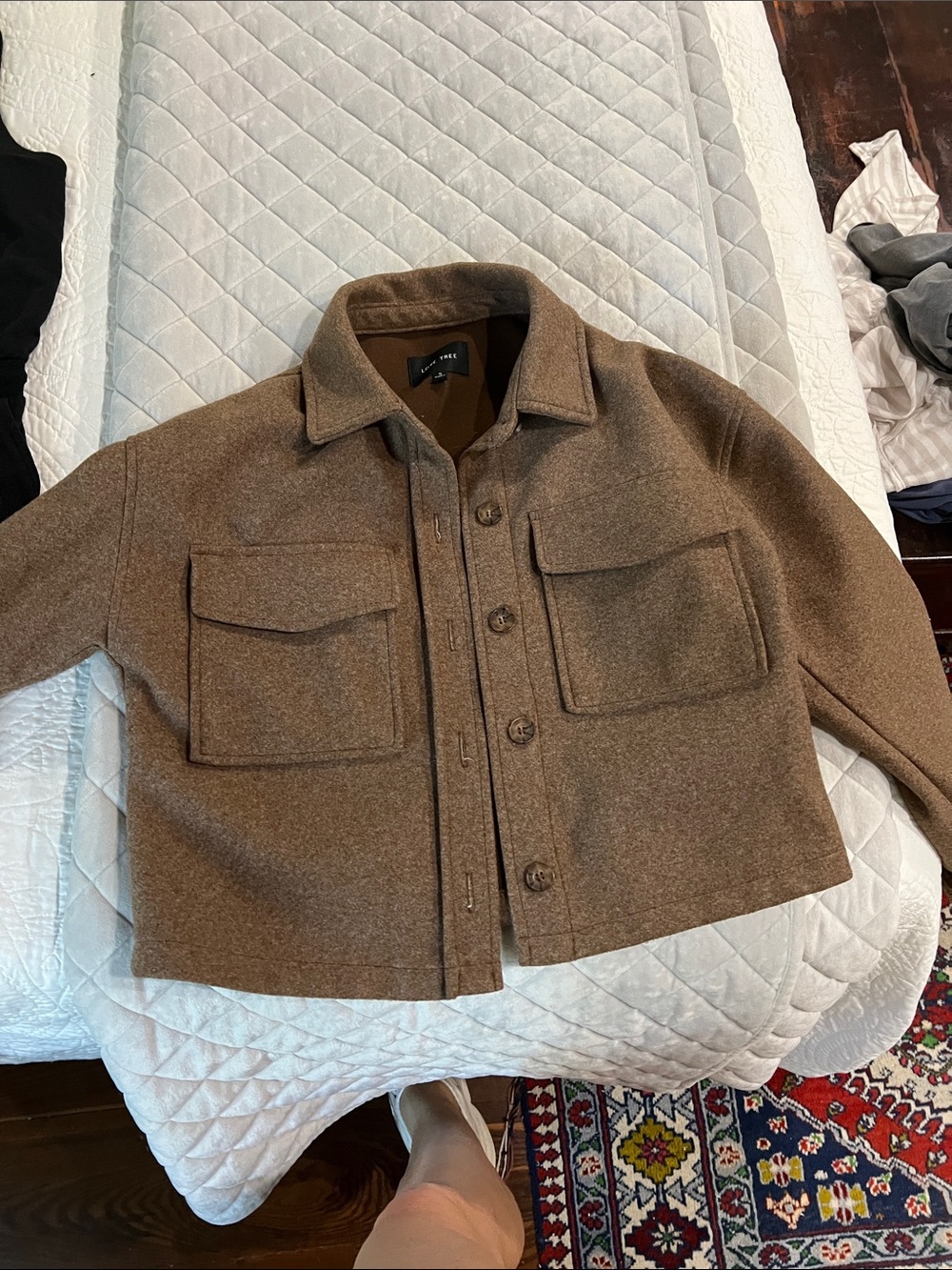 Love Tree Brown Cropped Utility Jacket with Flap Pockets